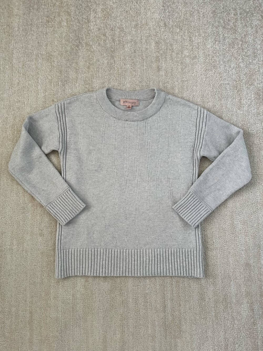 Philosophy Gray Crewneck Knit Sweater Ribbed Trim S